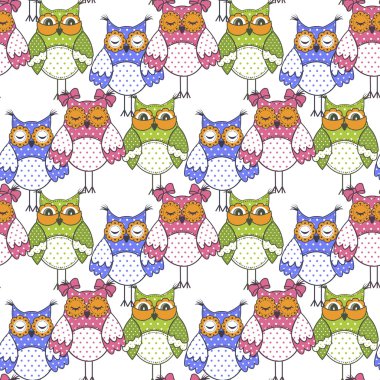 Beyaz bir arka plan üzerinde renkli baykuş seamless modeli