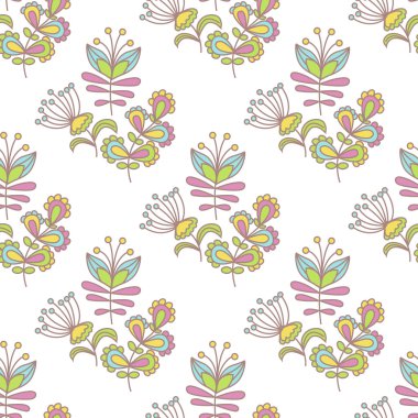 Beyaz bir arka plan üzerinde çiçekli güzel seamless modeli