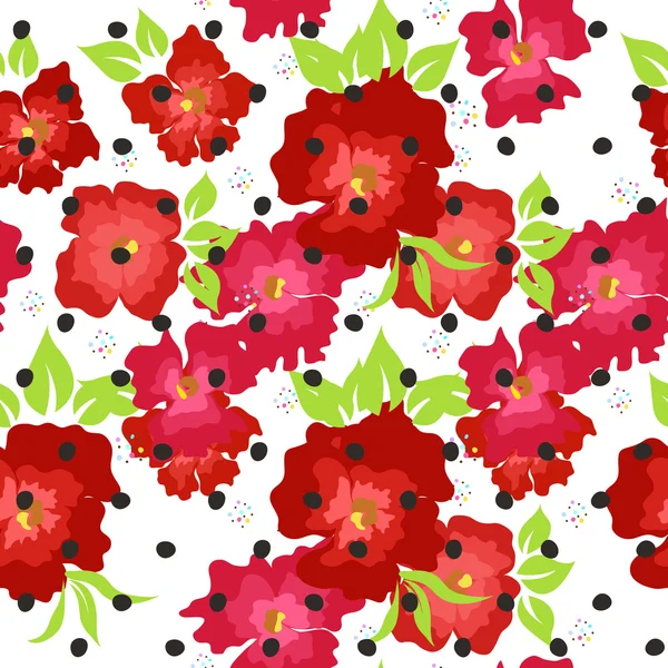 Seamless pattern with red poppies on a white background — Stock Vector