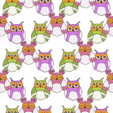 Beyaz bir arka plan üzerinde renkli baykuş seamless modeli