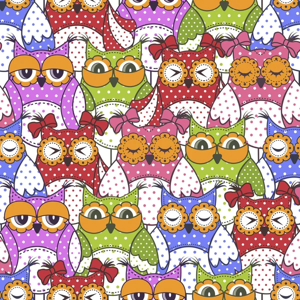 Seamless pattern of colorful owls — Stock Vector