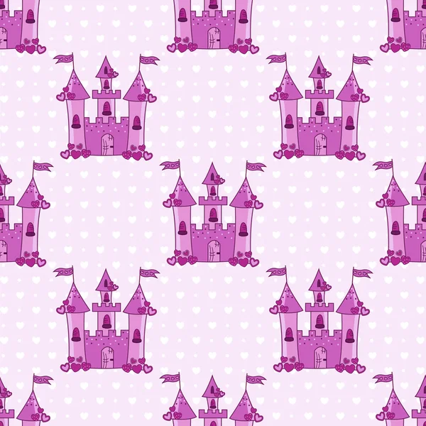 Seamless pattern with pink castles for a princess — Stock Vector