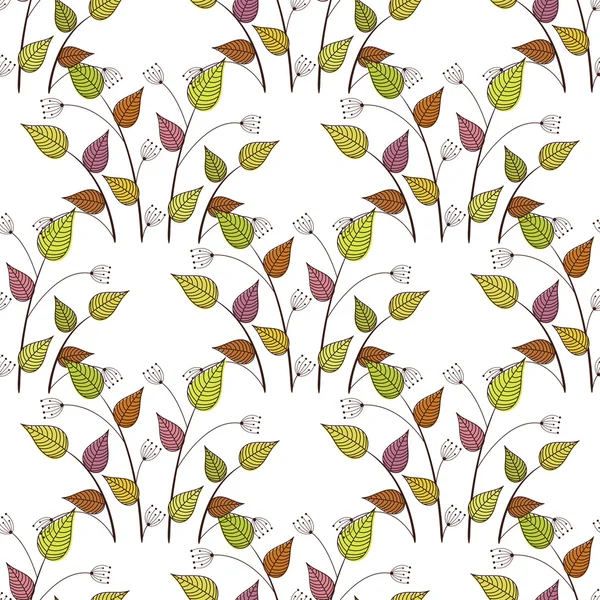 Seamless mönster med färgade blad på vit bakgrund — Stock vektor