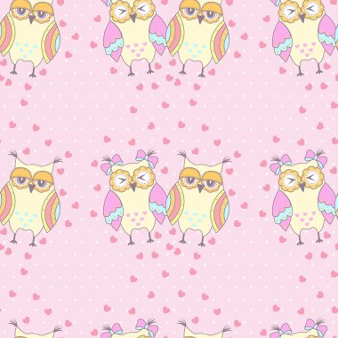 Baykuşlar pembe bir arka plan üzerinde aşık ile Seamless Modeli