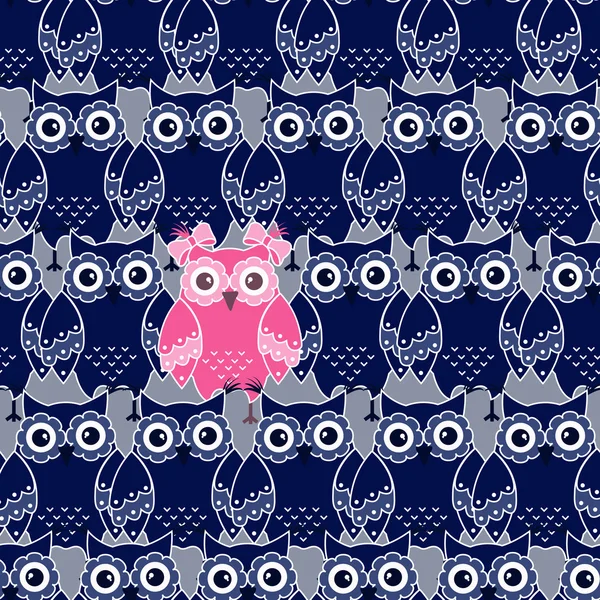 Seamless pattern with blue and pink owls — Stock Vector