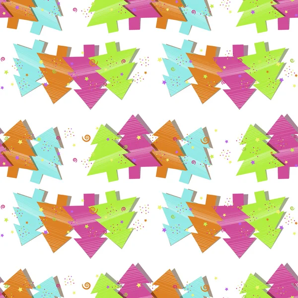 Weihnachten nahtlose Muster mit Weihnachtsbäumen auf weißem Hintergrund — Stockvektor