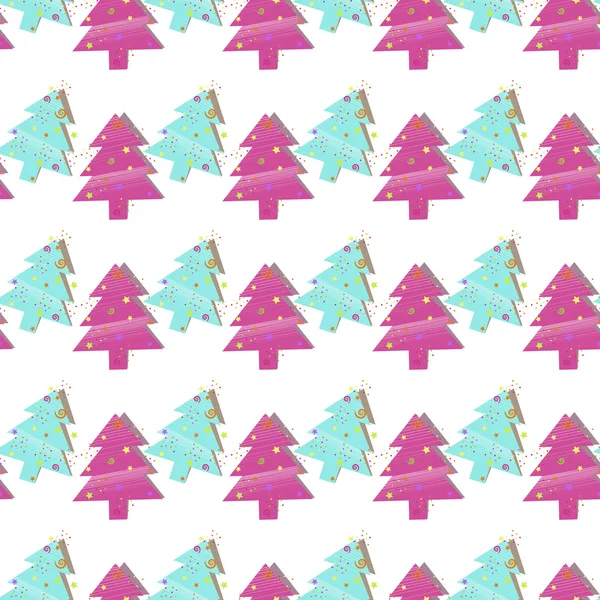 흰색 바탕에 크리스마스 나무와 크리스마스 원활한 패턴 — 스톡 벡터