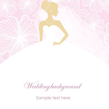 Bir gelin desenleri ile pembe bir arka plan üzerinde elbise güzel bir siluet