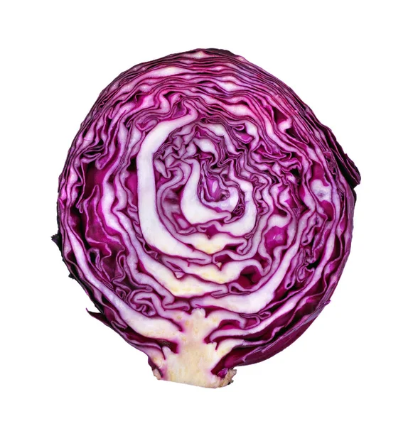 Fresh Red Cabbage Isolated White Background Half Part Top View — Stock Photo, Image