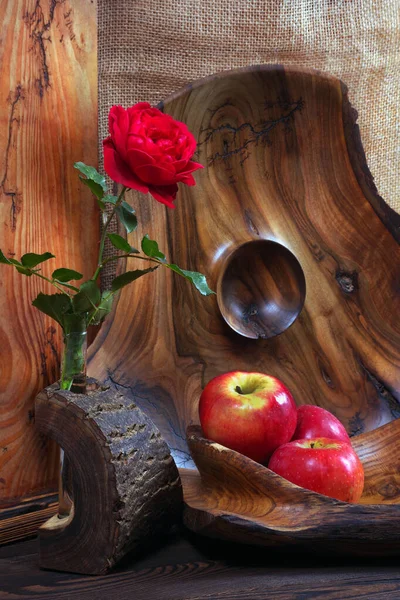 Fresh Ripe Grapes Grape Harvest Handmade Wooden Utensils Kitchen Table — Stock Photo, Image