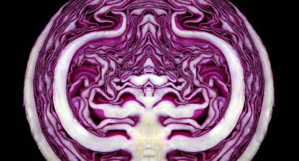 Fresh Red Cabbage Isolated Black Background Natural Pattern Cabbage Cut — Stock Photo, Image