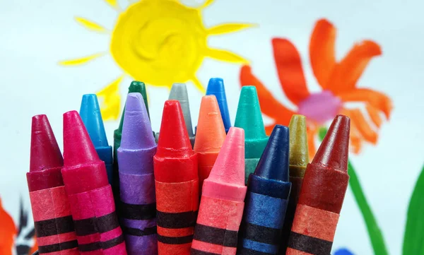 Multicolored Pastel Crayons Background Children Drawing — Stock Photo, Image