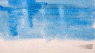 Mavi suluboya boya ile eski müzik sayfası. Blues müzik konsepti. Soyut mavi suluboya arkaplan.