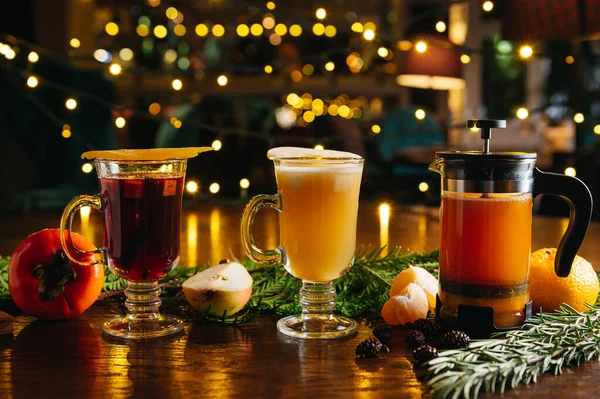 Olika Höst Eller Vinter Säsongs Alkohol Varma Cocktails Tangerinte Fransk — Stockfoto