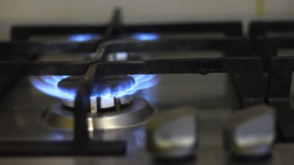 Газовые горелки в духовке кухни — стоковое видео