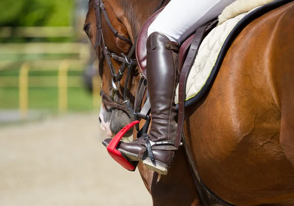 Jockey-Reitstiefel im Steigbügel — Stockfoto