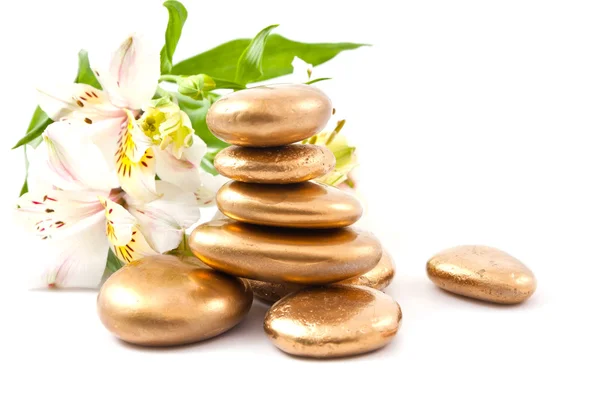 Golden spa stone and lily — Stock Photo, Image