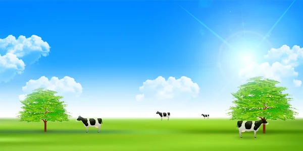 Cattle ranch landscape background — 图库矢量图片
