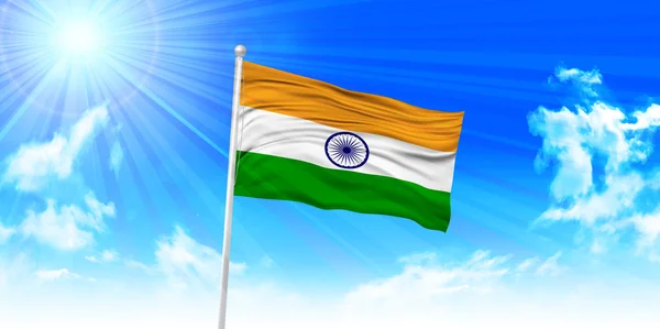 인도 깃발 하늘 배경 — 스톡 벡터