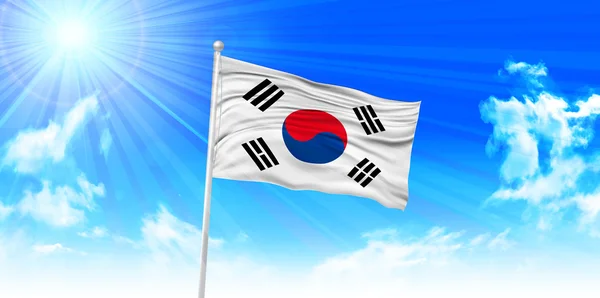 한국 깃발 하늘 배경 — 스톡 벡터