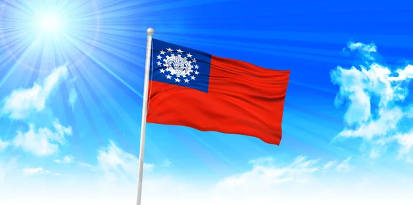 Myanmar Bandera cielo fondo — Vector de stock