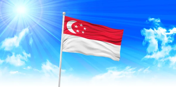 Σημαία της Σιγκαπούρης φόντο του ουρανού — Διανυσματικό Αρχείο