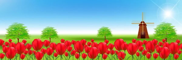 Tulip flower landscape background — Stock Vector