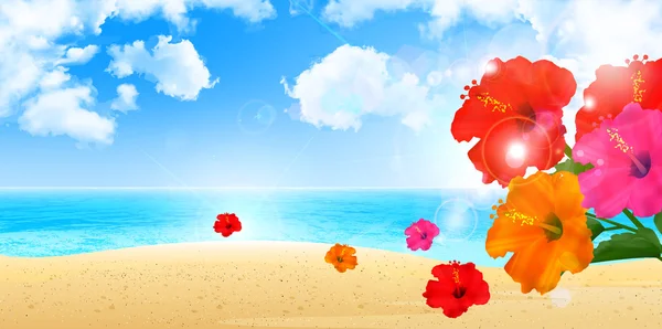 Hibiscus sea landscape background — Stock Vector