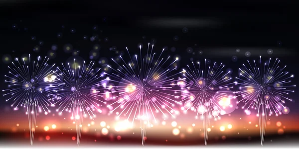 Tűzijáték éjszakai égbolt táj háttér — Stock Vector