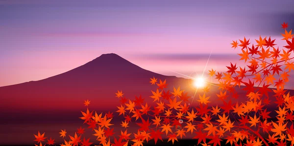 Fuji manzara arka plan sonbahar yaprakları — Stok Vektör