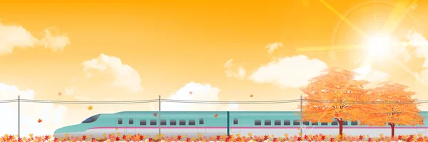 Feuilles d'automne Shinkansen paysage fond — Image vectorielle