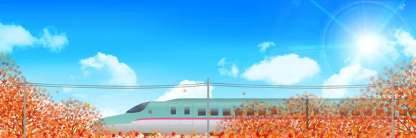 Hojas de otoño Shinkansen paisaje fondo — Vector de stock