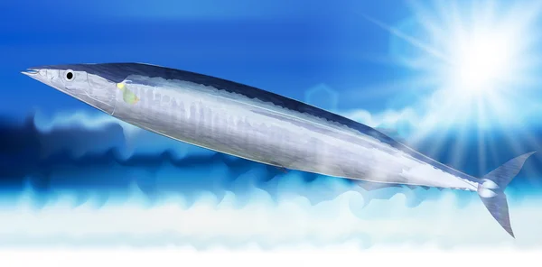 Pasifik saury balık deniz arka plan — Stok Vektör