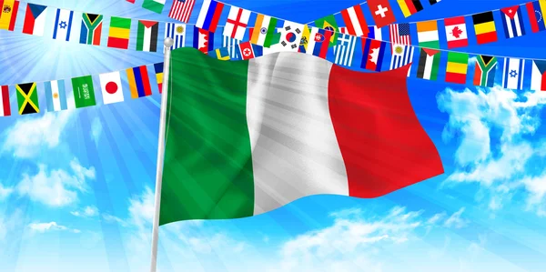 Itália Bandeira nacional céu fundo — Vetor de Stock