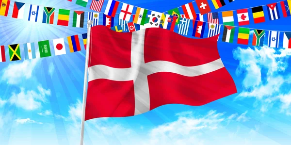 덴마크 국기 하늘 배경 — 스톡 벡터