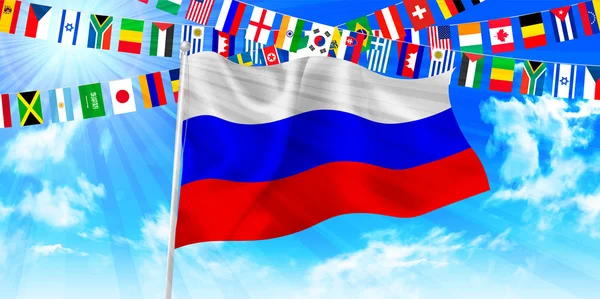 Rússia Bandeira nacional céu fundo —  Vetores de Stock