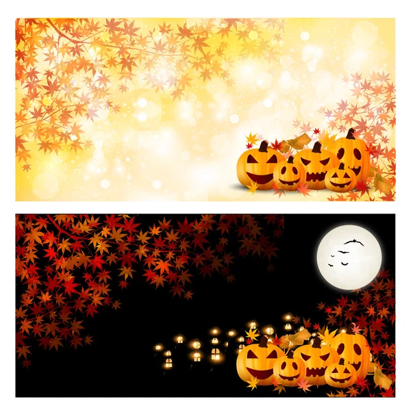 Halloween calabaza otoño hojas fondo — Vector de stock