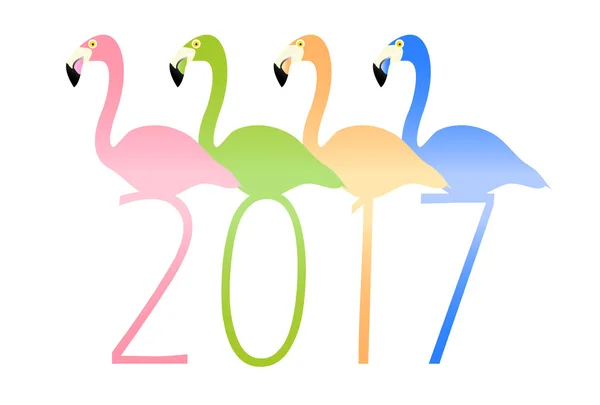 Icona della carta di gallo Flamingo Capodanno — Vettoriale Stock