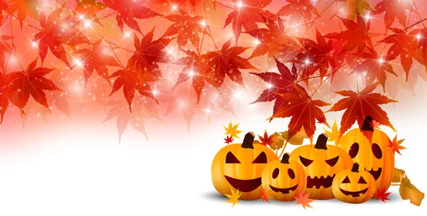 Halloween zucca autunno foglie sfondo — Vettoriale Stock