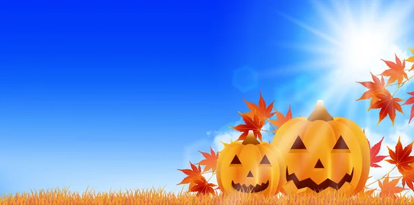 Halloween tök őszi levelek háttér — Stock Vector