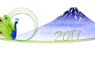 Horoz tavus kuşu Fuji yeni yıl kartı