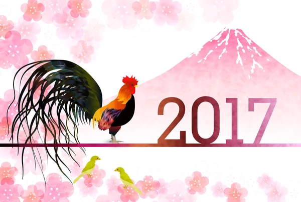 Rooster chicken Fuji New Year's card — Stock Vector