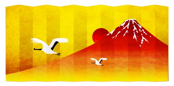Gru di gallo Carta di anno nuovo di Fuji — Vettoriale Stock