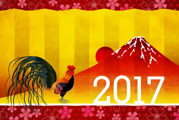 Gallo de pollo Fuji Tarjeta de Año Nuevo — Vector de stock