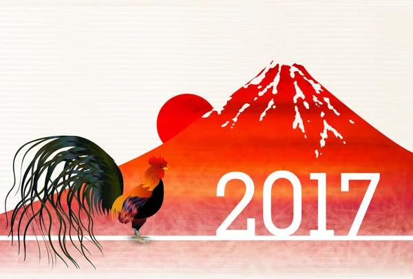 Galinha de galo cartão de Ano Novo de Fuji — Vetor de Stock