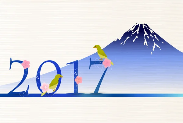 Fondo de la tarjeta de Año Nuevo Rooster Fuji — Vector de stock