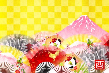 Horoz tavuk Fuji yeni yıl kartı