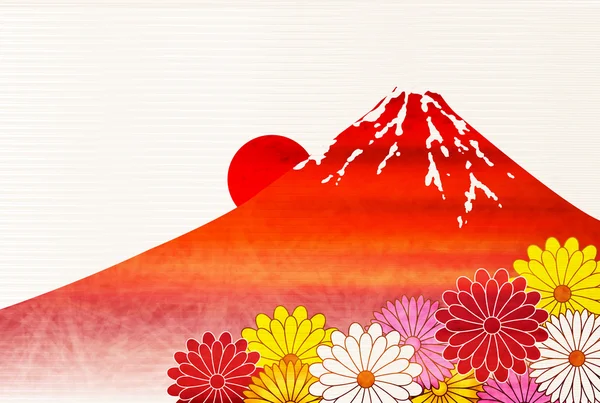 Fondo de la tarjeta de Año Nuevo del crisantemo de Fuji — Vector de stock