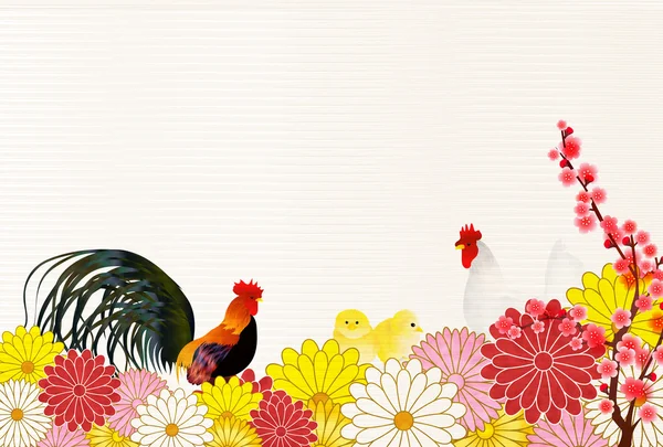 Fondo de la tarjeta de Año Nuevo crisantemo de gallo — Vector de stock