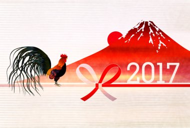Horoz tavuk Fuji yeni yıl kartı
